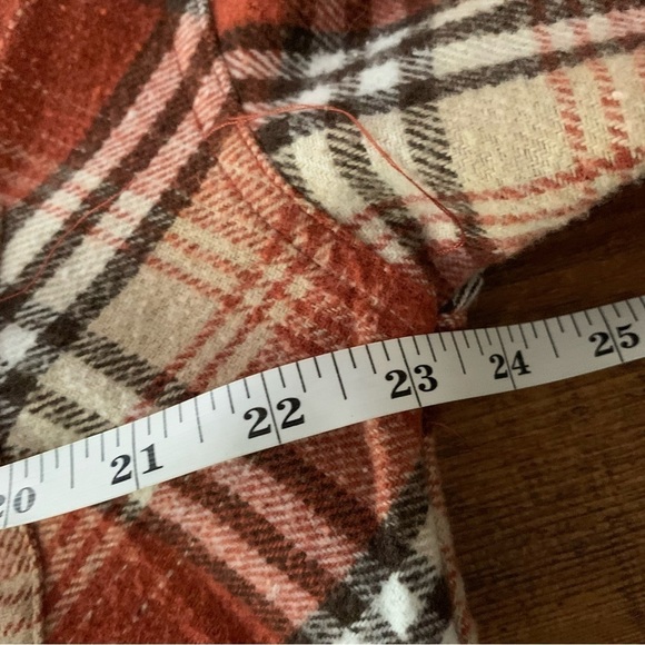 Umgee Mixed Plaid Flannel Half Button Down Frayed Hem Fall Brick Sz M - Picture 6 of 10